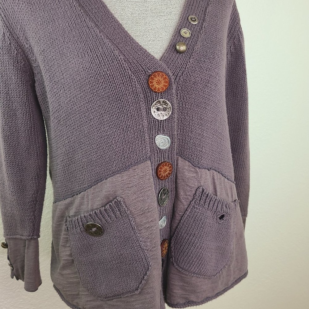 Pure Handknit Boho Gray Cardigan Sweater - Picture 4 of 9